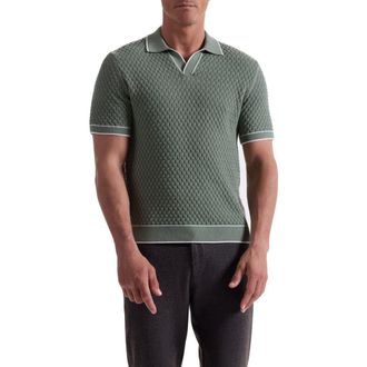 Bugatchi Johnny Collar Basket Stitch Cotton Blend Polo Sweater in Khaki at Nordstrom Rack, Size Xx-Large