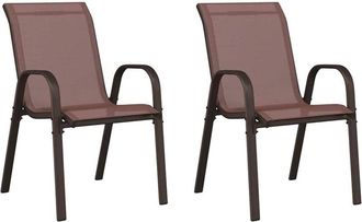 vidaXL Vidaxl - Stackable Garden Chairs 2 pcs Brown Textilene Fabric