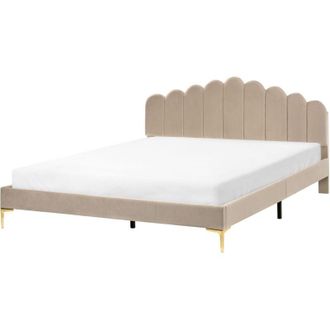 Beliani Letto matrimoniale 180 x 200 cm velluto EU con gambe in metallo testata e rete a doghe Tortora Sauvian
