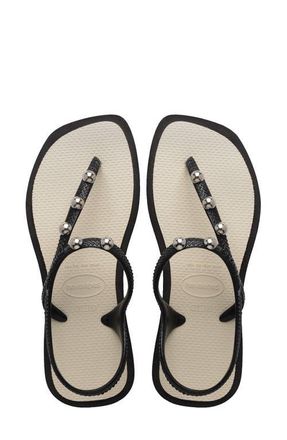Havaianas Flash Fusion Sandal in Black /Beige Straw at Nordstrom, Size 7