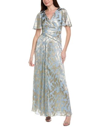 Adrianna Papell Foil Leaf Draped Gown