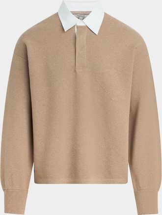 Hudson Men & apos;s Contrast-Collar Long-Sleeve Polo Sweater