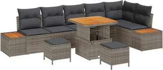 vidaXL Conjunto De Sof&aacute;s De Jard&iacute;n Con Coj&iacute;n 9 Pcs Gris Polirat&aacute;n Vidaxl