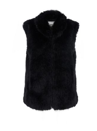 Apparis Laila Black Sleeveless Fur Jacket With Front Concealed Closure In Ecofur Woman