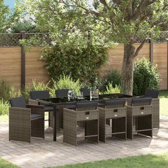 vidaXL Conjunto De Comedor De Jard&iacute;n 9 Pcs Gris Rat&aacute;n Sint&eacute;tico Vidaxl