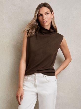Reiss Chocolate Wool Slouched Sleeveless Top, XS