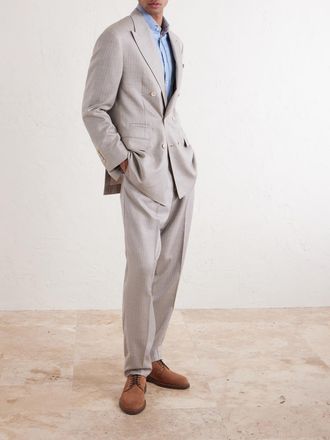 Brunello Cucinelli Double-Breasted Herringbone Cashmere and Silk-Blend Suit Jacket