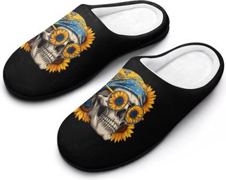 Generic Sunflower Skull Mens Slippers Comfortable And Non-slip Cotton Slipper Shoe for House