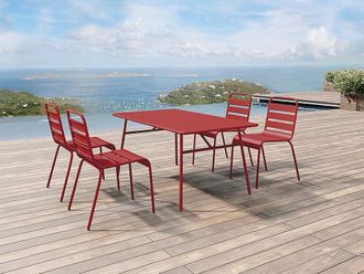 Vente-Unique Sala da pranzo da giardino un tavolo L.160 cm e 4 sedie impilabili in Metallo Rosso - MIRMANDE di MYLIA
