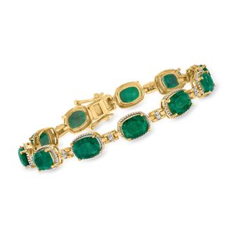 Ross-Simons Emerald and. Diamond Bracelet in 18kt Gold Over Sterling