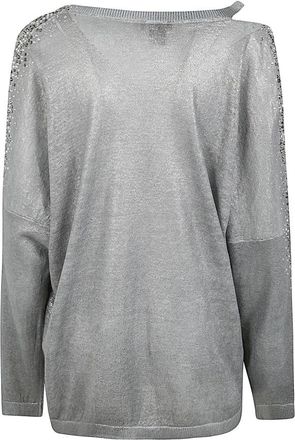 Avant Toi Linnen Katoen V-hals Pullover met Laminering en Strass - Dames - V-hals truien - Grijs - M - Katoen - Truien & Vesten