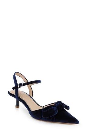 Badgley Mischka Ember Ankle Strap Pointed Toe Kitten Heel Pump in Navy Velvet at Nordstrom Rack, Size 7.5