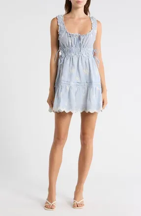 Lush Embroidered Stripe Fit & Flare Minidress in Blue White at Nordstrom Rack, Size Medium