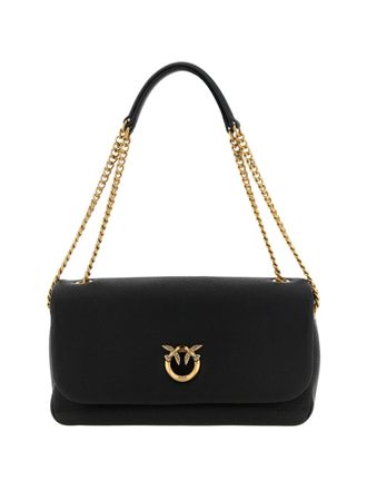 Pinko Rectangular Pebbled Leather Shoulder Bag With Gold-Tone Chain