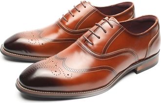 Generic Mens Lace Up Oxford Non Slip Comfortable Classic Formal Shoes for Business Wedding Office,Brown,8.5 UK