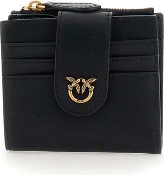 Pinko Pinko, Accessoires, Dames, Zwart, ONE Size, Leer, Wallet with Love Birds Buckle