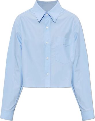 Alexander Wang Logo Shirt - Dames - Overhemden - Blauw - M - Katoen - Overhemden