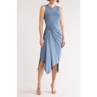AllSaints Rivi Draped Midi Dress in Flint Stone Blue at Nordstrom Rack, Size 10 Us / 14 Uk