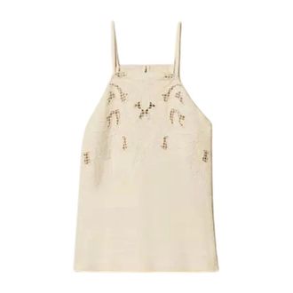 Twinset Sleeveless Tops, female, Beige, Size: 2XS Top con ricamo traforato