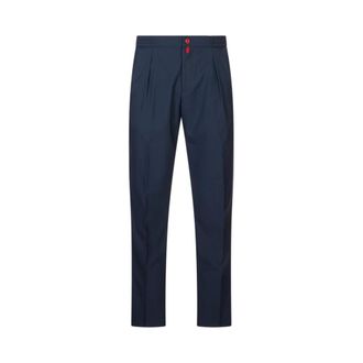Kiton Broeken, Heren, Blauw, W36, Katoen, Tapered Pleated Twill Broeken