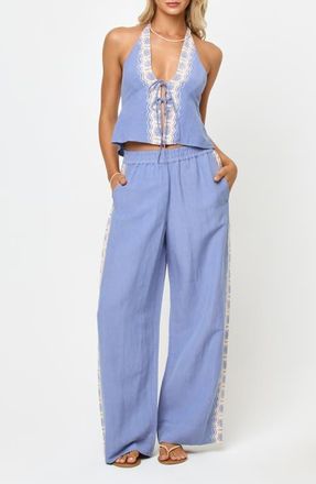 L*Space Sur Wide Leg Linen Blend Cover-Up Pants in Shell Or High Water at Nordstrom, Size X-Small