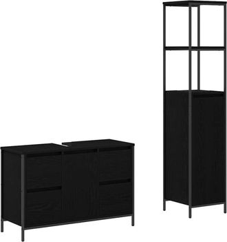 vidaXL Vidaxl - Juego De Muebles De Ba&ntilde;o 2 Pcs Roble Negro 36 X 35 X 165 Cm