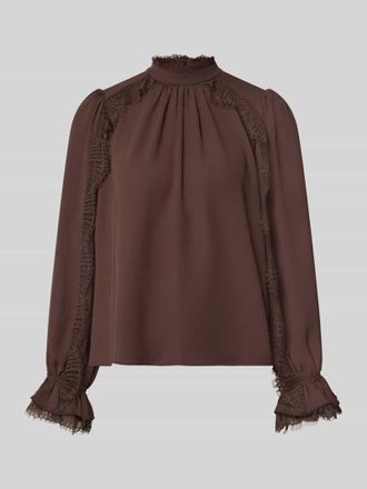 Marc Cain Regular Fit Bluse mit Spitzenbesatz in Dunkelbraun, Gr&ouml;&szlig;e 34