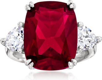 Ross-Simons Simulated Ruby and CZ Ring in Sterling Silver