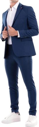 Mulish Blauw Effen Geknoopt Herenpak - Heren - Business pakken - Blauw - 3XL - Polyester - Kostuums