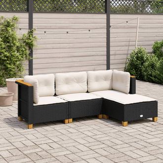 vidaXL Juego De Sof&aacute;s Jard&iacute;n 4 Pzas Con Cojines Rat&aacute;n Sint&eacute;tico Negro Vidaxl