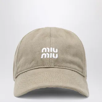 Miu Miu Cappello da baseball in denim washed beige e amaranto