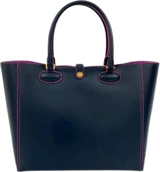 Loewe Pre-owned Tote Bags, female, Blue, Size: ONE SIZE Pre-owned Anagram Leather Tote Bag