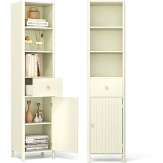 Costway 170cm Tall Bathroom Cabinet Narrow Floor Cabinet w/Fluted Door-Beige