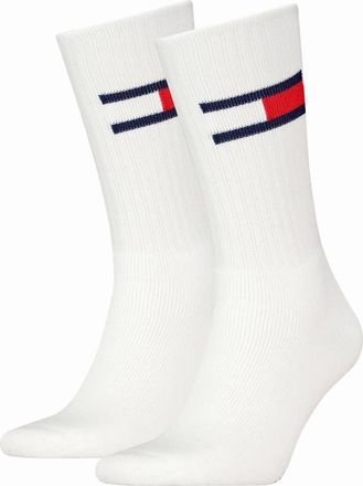 Tommy Hilfiger Mens 2-Pack Tommy Jeans Flag Logo Sports Socks, White - White/White - Size: 9/9.5/10/10.5/11/11.5/12