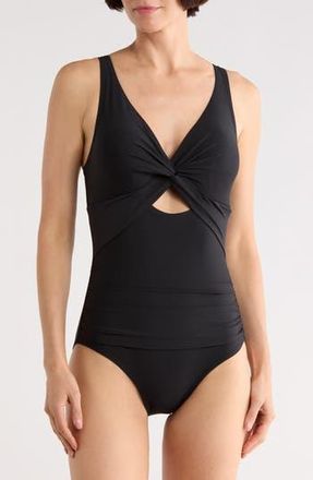 DKNY Twist Keyhole One-Piece Swimsuit in Black at Nordstrom Rack, Size X-Small
