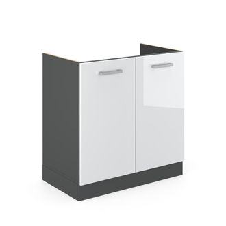 Vicco Armario Bajo Para Fregadero R-line, Blanco Alto Brillo, 80 Cm Sin Encimera Vicco