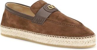 Valentino Garavani Mens Brown Calf Leather Bos Taurus Espadrilles Shoe