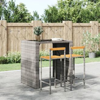 vidaXL Vidaxl - Taburetes Altos 2 Uds Madera De Acacia Y Rat&aacute;n Sint&eacute;tico Gris