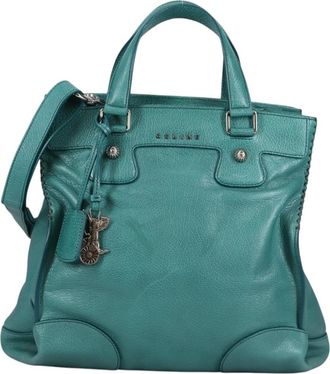 Celine Orlov Handbag Leather Turquoise Leather Bag (Pre-Owned)