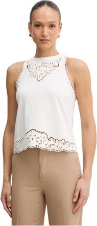 Twinset Top met ingelegde borduursels - Dames - Tops zonder mouwen - Beige - XS - Katoen - Tops