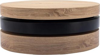 Vente-Unique Tavolino Girevole Tondo Con 1 Nicchia In Mdf Nero E Naturale Chiaro - Janita