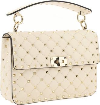 Valentino Garavani Womens Rockstud Spike Handbag Light Ivory Lamb Ovis Aries Handbags Hand Bags