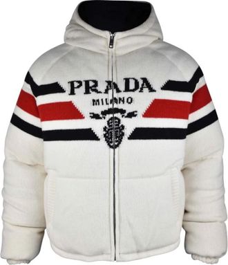Prada Wollen donsjack met kasjmier - Heren - Winterjassen - Wit - 2XL - Wol - Jassen