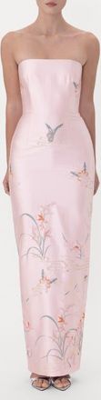 Sau Lee Ilsa Embroidered Strapless Satin Gown in Pink Multi at Nordstrom, Size 14