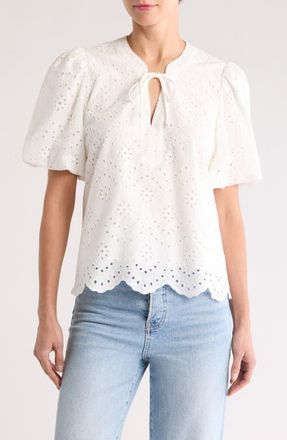 Gibsonlook Eyelet Bubble Sleeve Top in White at Nordstrom, Size Xx-Small