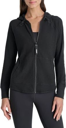DKNY Slub Waffle Knit Zip Hoodie in Black at Nordstrom Rack, Size X-Large