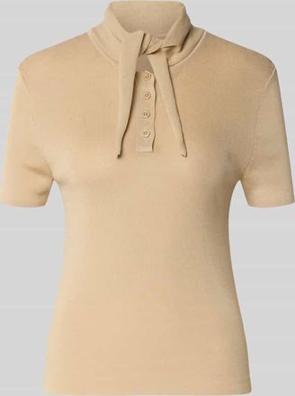 Stefanel Modern Fit Poloshirt mit Seiden-Anteil und Schluppe in Sand, Gr&ouml;&szlig;e XL
