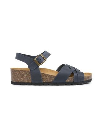 Celtic & Co. Woven Detail Low Wedge Leather Sandal in Navy at Nordstrom, Size 11