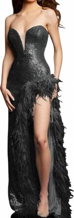 Jovani Strapless High Slit Sequin Gown In Black