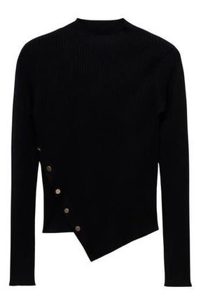 Mango Asymmetric Sweater with Buttons in Black at Nordstrom Rack, Size X-Small